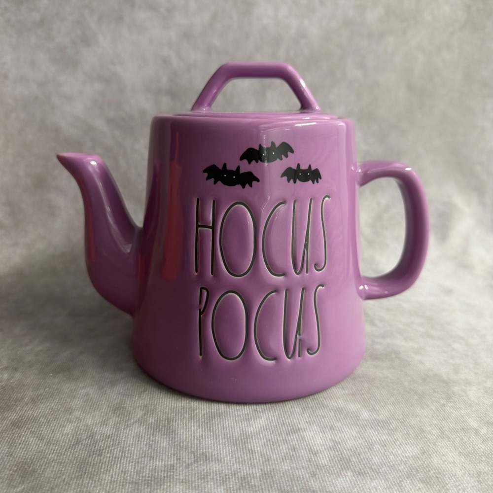Rae Dunn Teapot Purple Hocus Pocus Bats Halloween Ceramic Tea Pot Home Decor